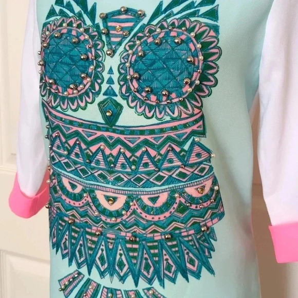 Red Hair Ann | Vintage Mint Owl Beaded Dress - Picture 3 of 6